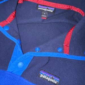 Patagonia Navy and Royal Blue Micro-D Fleece Sweater with Red Trim